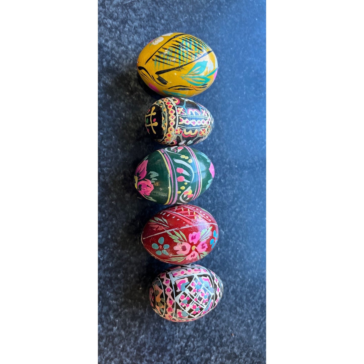 Vtg 1960's Handmade Hand Painted Wooden Eggs Set 5 Easter Gift Ukrainian Traditional Pysanky