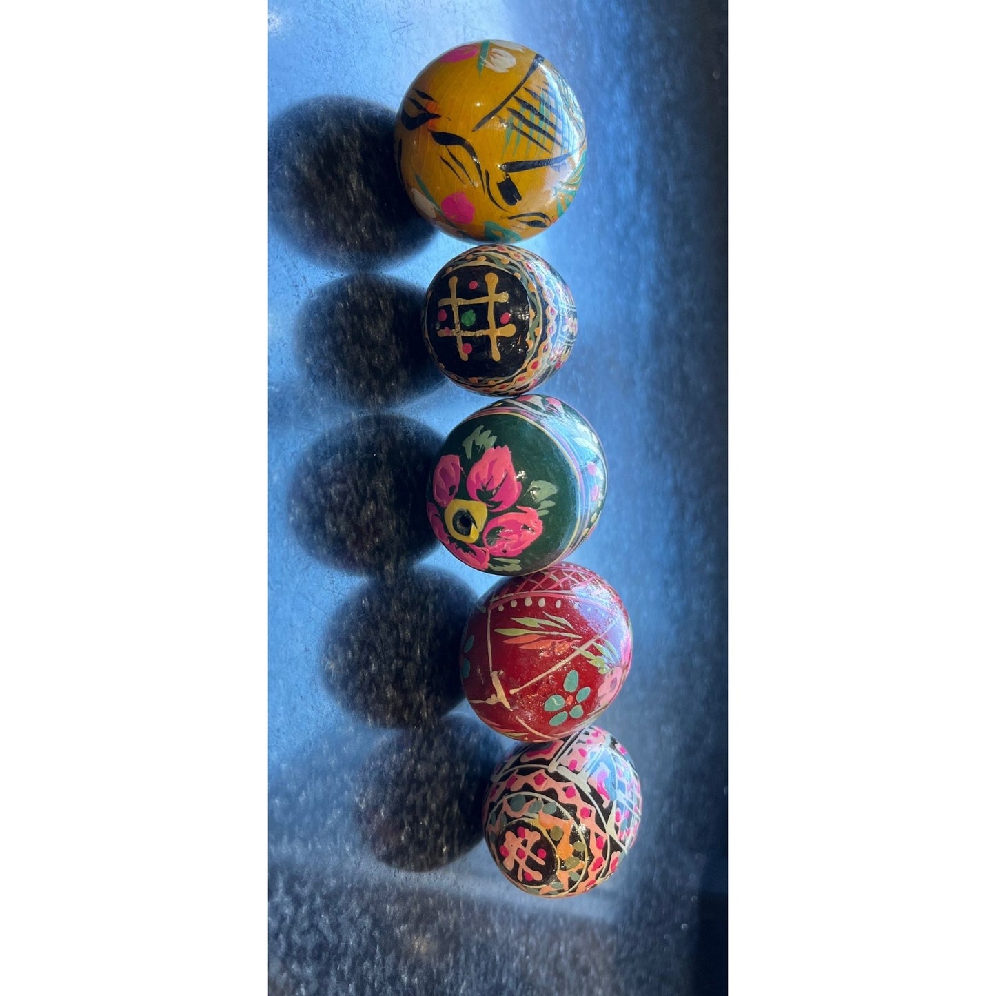 Vtg 1960's Handmade Hand Painted Wooden Eggs Set 5 Easter Gift Ukrainian Traditional Pysanky