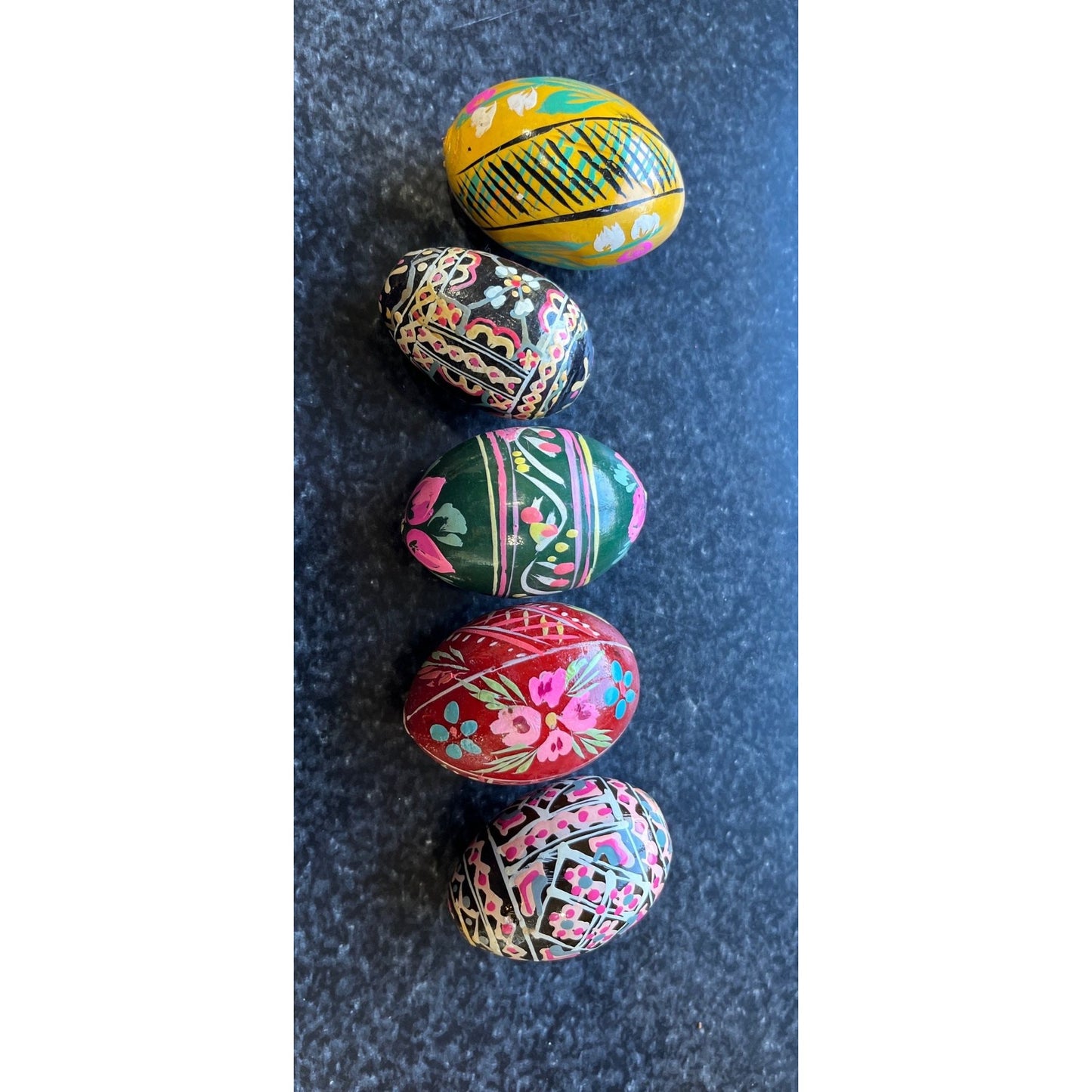 Vtg 1960's Handmade Hand Painted Wooden Eggs Set 5 Easter Gift Ukrainian Traditional Pysanky