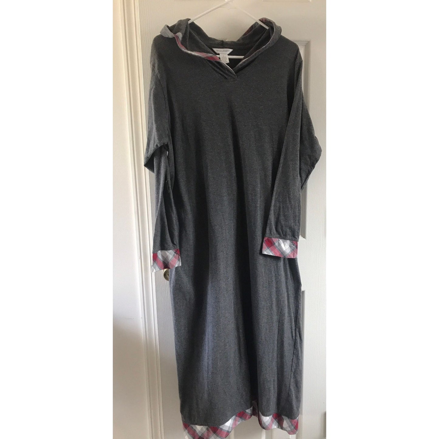 Vtg Bali Studio Collection Maxi Kaftan Lounge Ware Gray & Red With Hood Size Medium