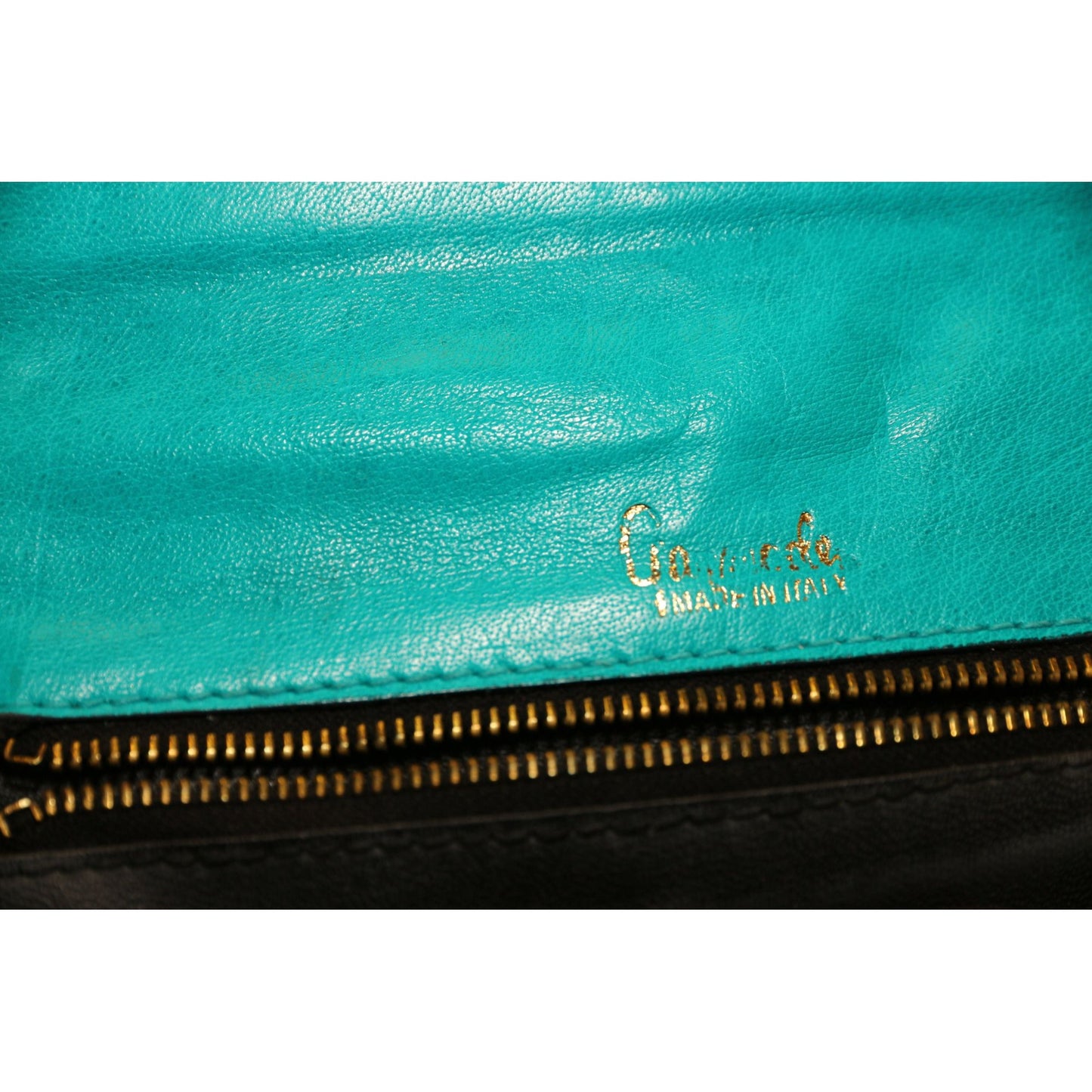 Vintage 1965 Italian Handbag Leather Turquoise Braided With Handle Gold Hardware