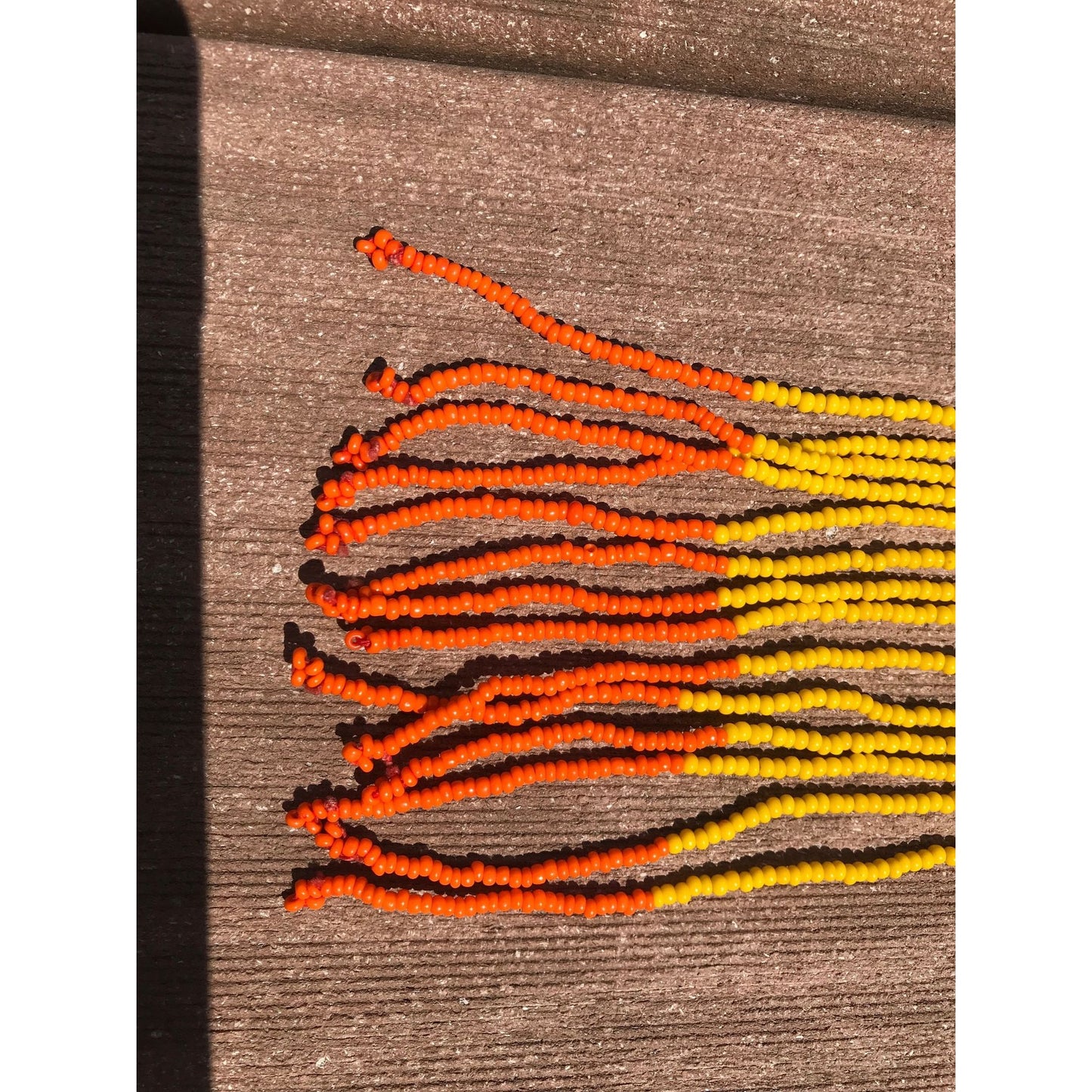 Vtg 1960's Seed Beaded Shawl With Beaded Button & Loop Orange Red Yellow African Maasai Tiny Seed Beadwork 82" x 2"