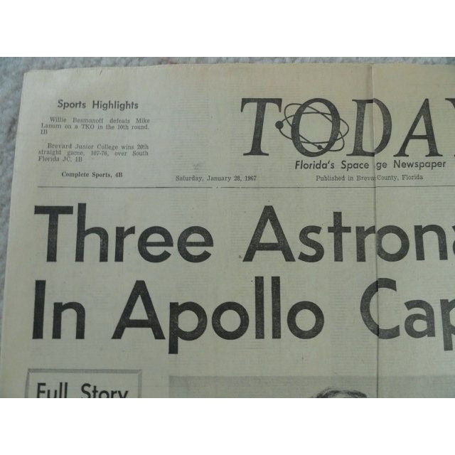 Vintage Original TODAY Florida‘s Space Age Newspaper January 27 1967 Apollo 1 Fire