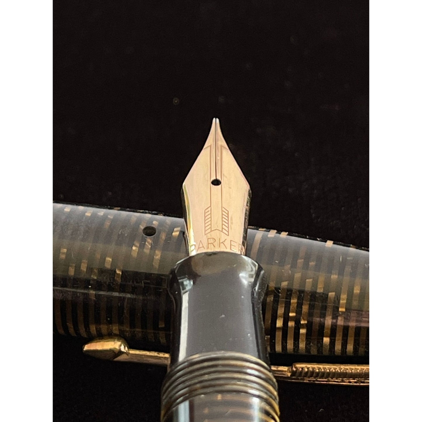 Vtg Parker Double Jewel Vacumatic 5" Dark Brown Gold Ringed Gold Nib PARKER USA