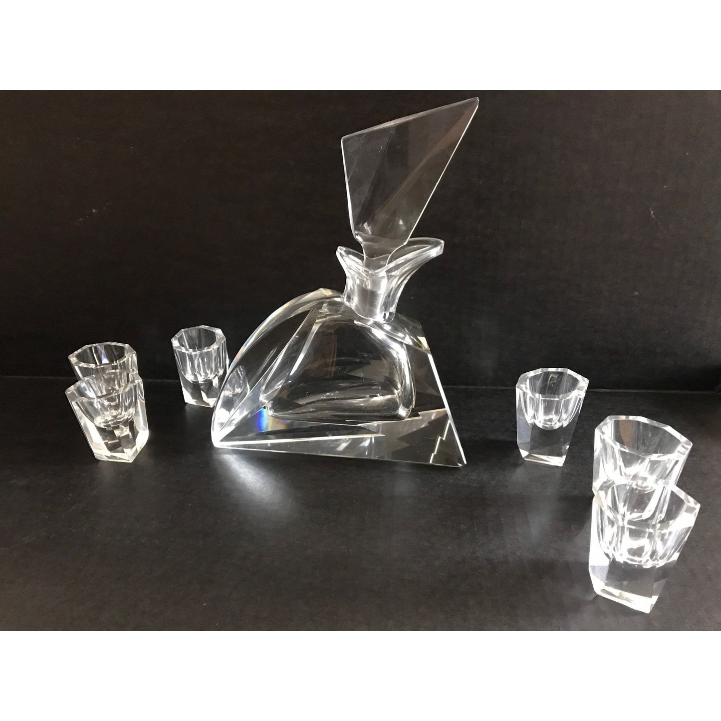 Vintage c1930s Art Deco Rare Signed Moser Karlsbad Decanter Bohemian Glass Set With 6 Glasses