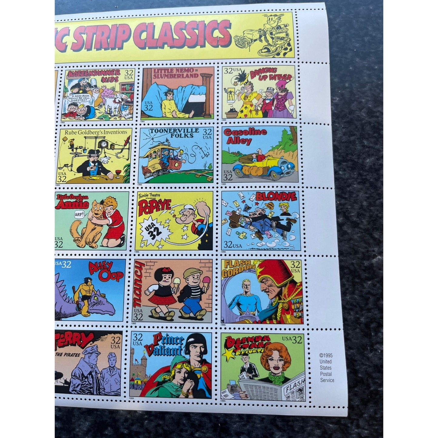 Vintage Comic Strip Classics Sheet Of Historic Postage Stamps #3000 – 1995 32c Comic Strip Classics