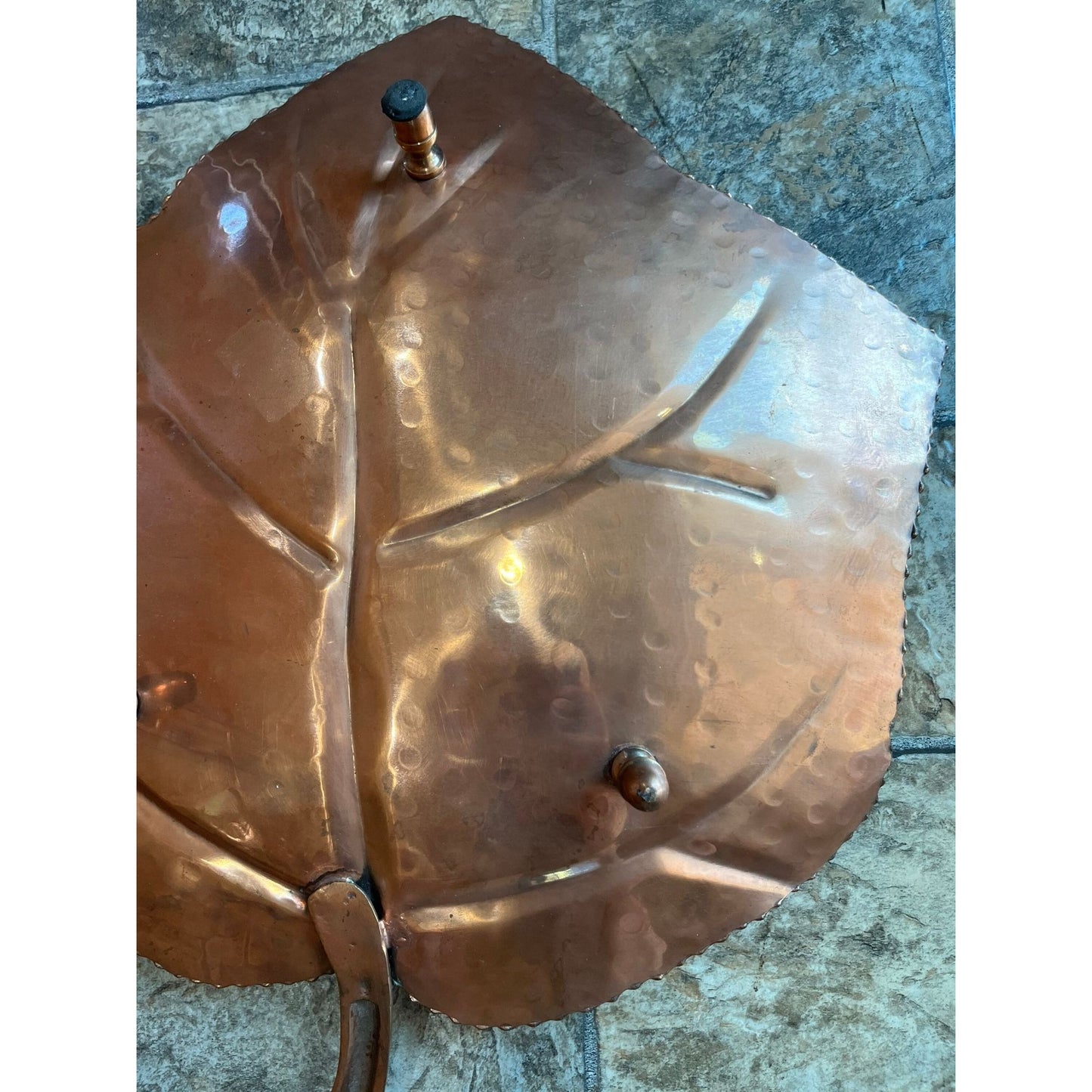 Vtg 1970's Solid Copper Maple Leaf Decorative Serving Dish Hand Hammered Textured Copper 18" x 15"