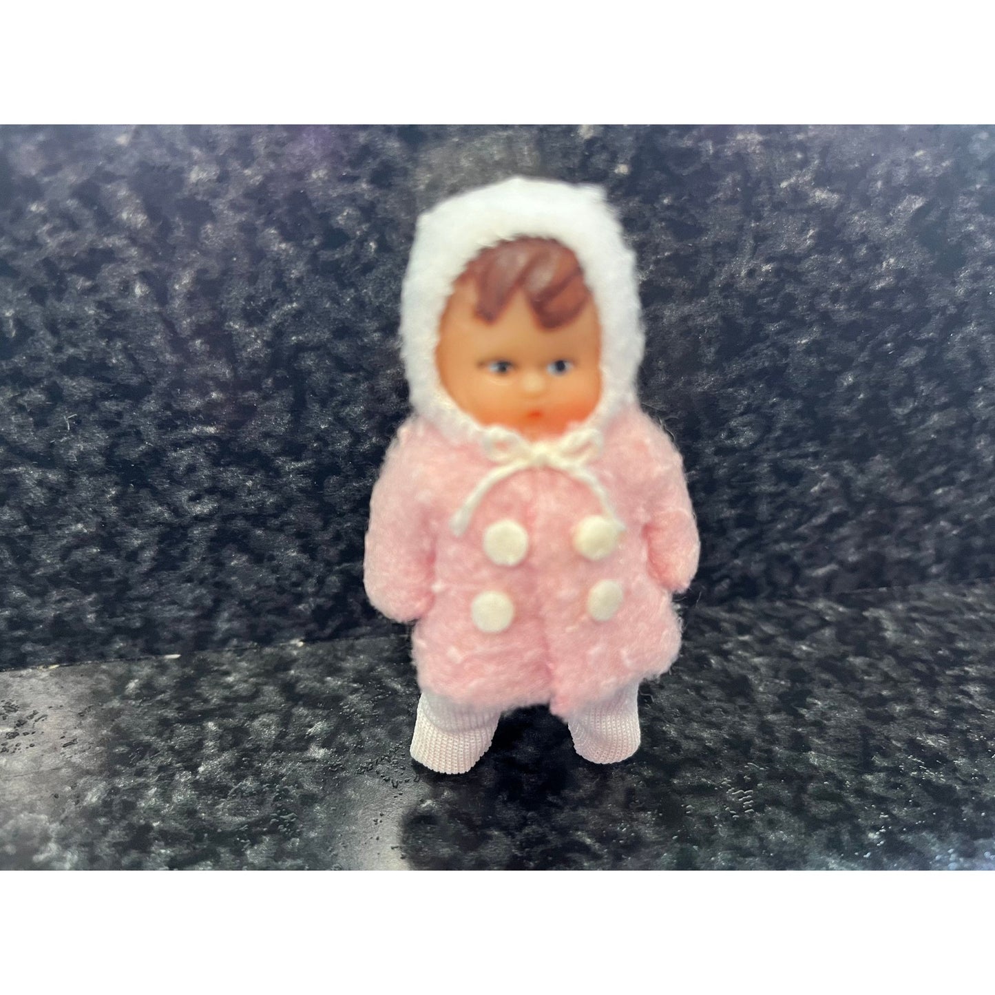 Vtg Miniature Baby Doll Pink White Coat Hat Costume Original Tag & Box Made In German Democratic Republic 2-3/4" Tall