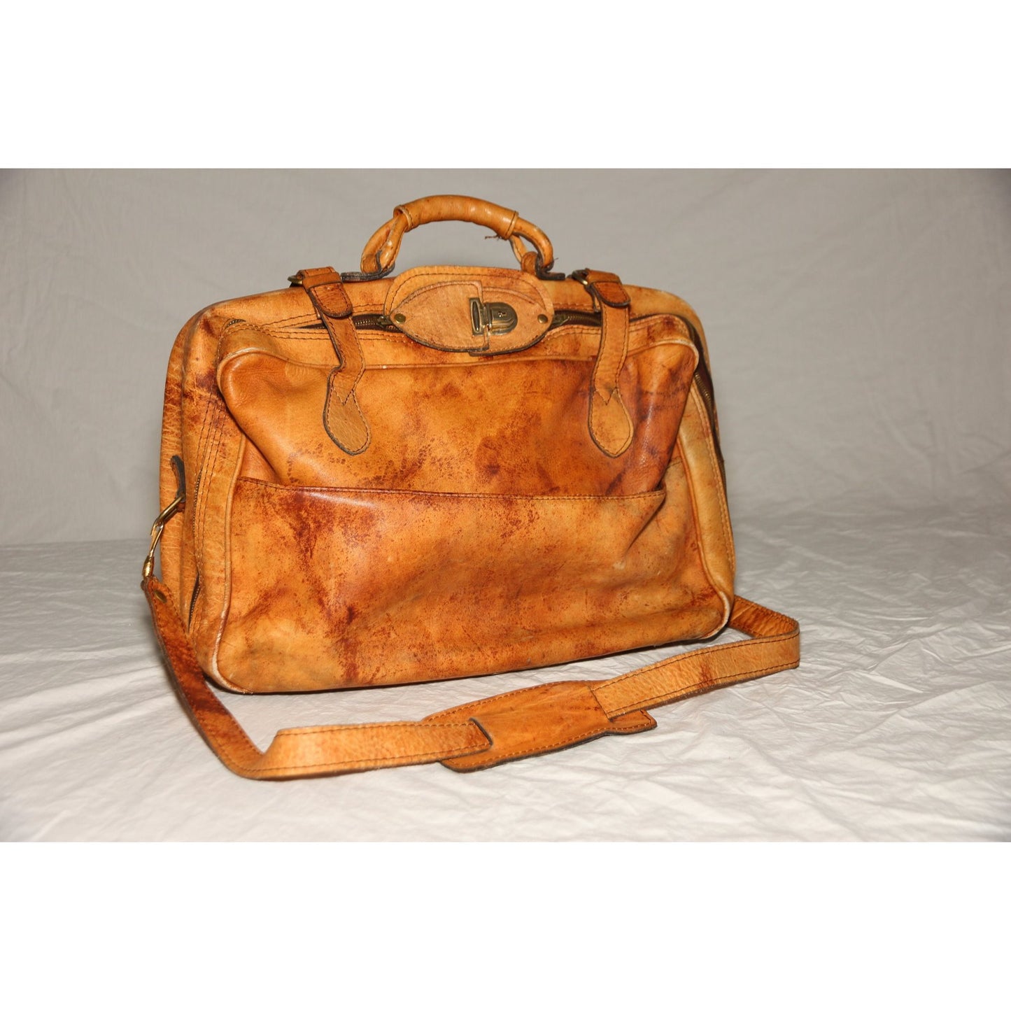 Vintage 1970's Attache Case Handmade Cowhide Leather Shoulder Bag Made In Argentina Lined