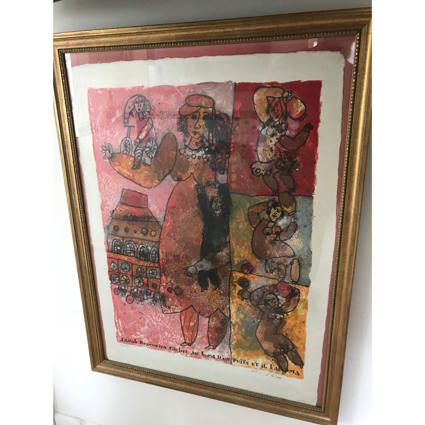 Theo Tobiasse JACOB RENCONTRA RACHEL au bord D'un Puits Et il l'Ai Ma Signed Colored Lithograph