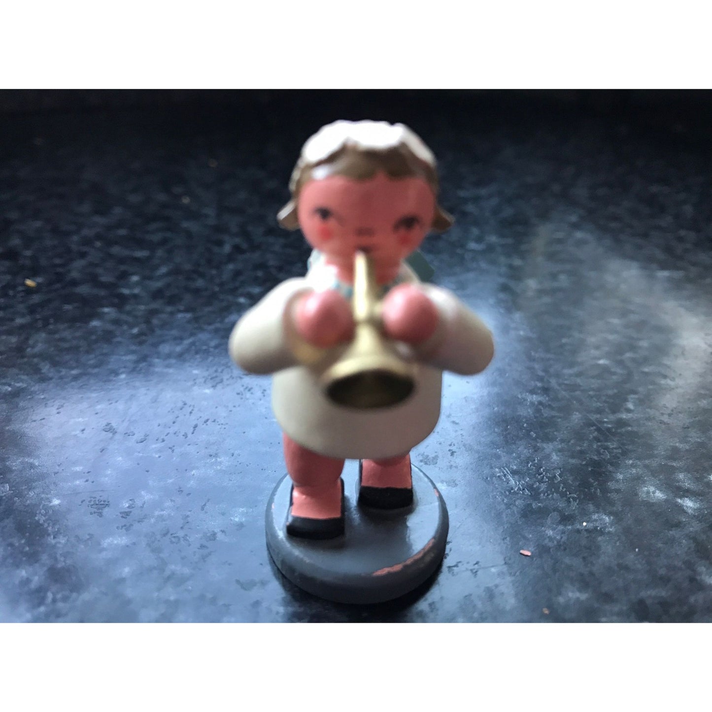 Vintage Christmas Wooden Music Angel Playing The Trumpet Erzgebirge Made In Germany Orchestra