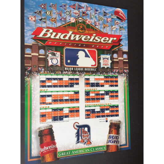 Detroit Tigers 1999 Budweiser MLB Poster Baseball Schedule Official Beer American League Bud Light