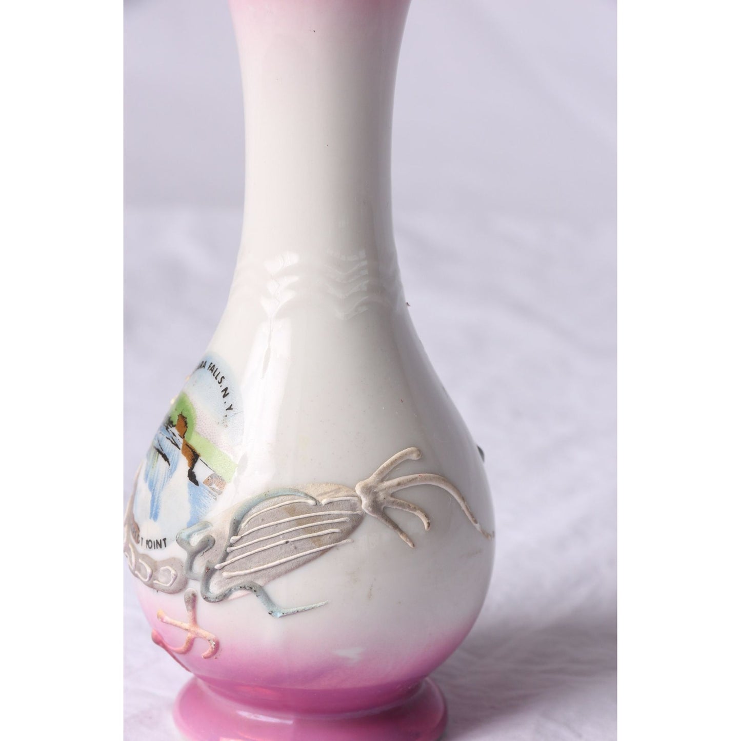 Vintage Niagara Falls, N. Y. Prospect Point Souvenir Vase Pink & Gray Dragonware Made In Japan