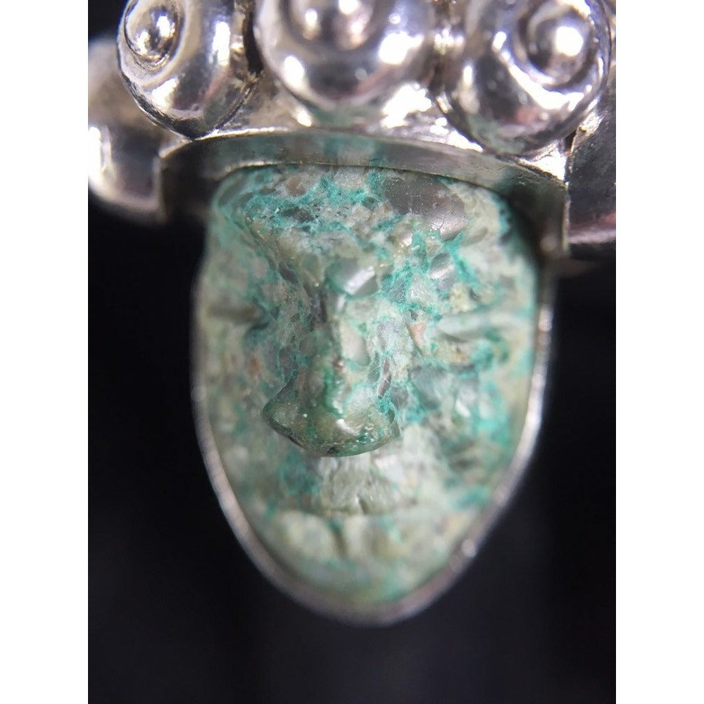 Vtg 1960's Aztec - Maya Warrior Ring Carved Turquoise Head Sterling Silver 925 Taxco Mexico Size 6