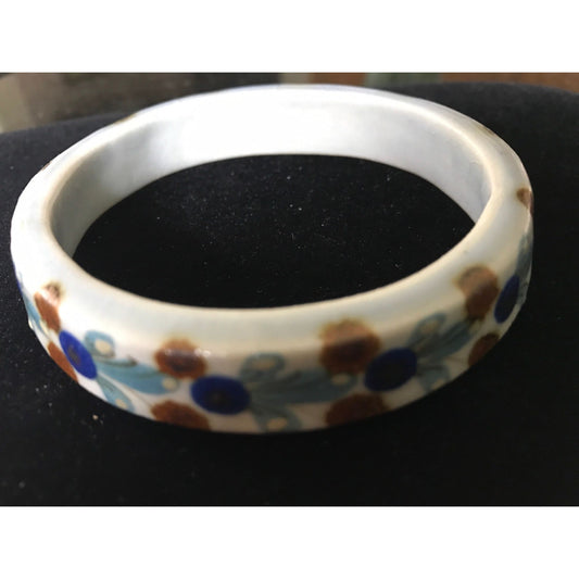 Vintage Ken Edwards 1970 Bracelet Signed KE MEX Ceramic Abstract Blue Brown Turquoise