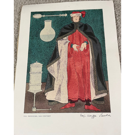 Vintage Costume Of Physician 16th Century by Warja Honegger-Lavater Original Print Plate VIII.