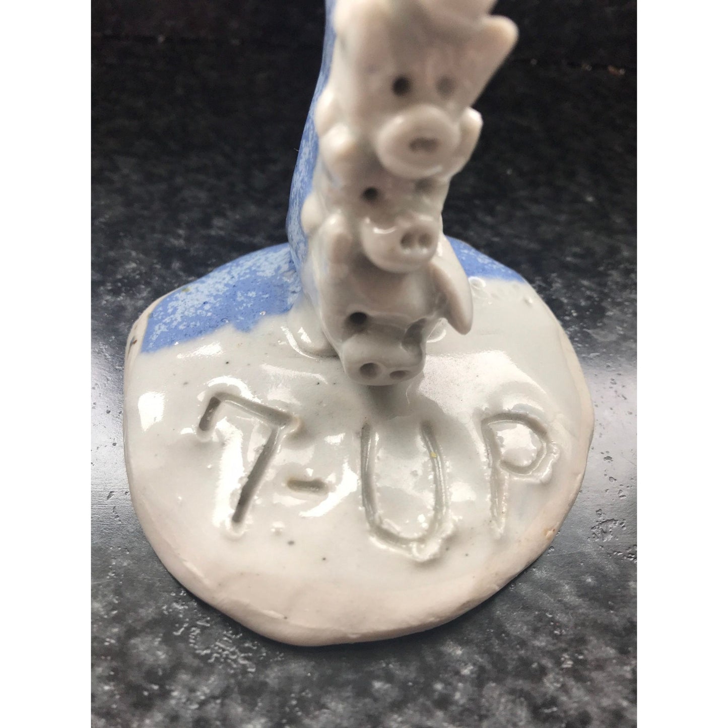 Vintage Pig Handmade Ceramic Sculpture Titled "7-UP" 7 Pigs Graduated On Top Off Each Other