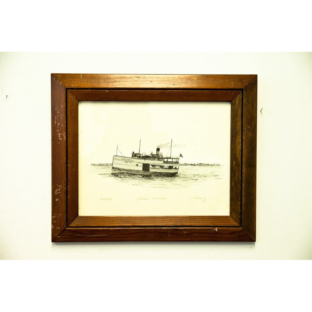 Vtg “GLAD TIDINGS” Ship (The Gospel Ship) Great Lakes Artist J. Clary 59/750 Signed Framed Black & White Maritime Art