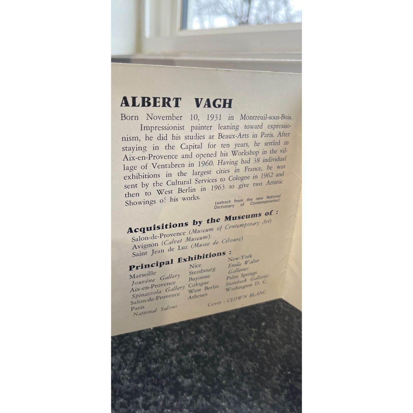 Vintage Albert Vagh Weinmann 1931-1983 (French) Pamphlet Faro Walter Galleries Palm Beach Florida Art Bio & Art Work