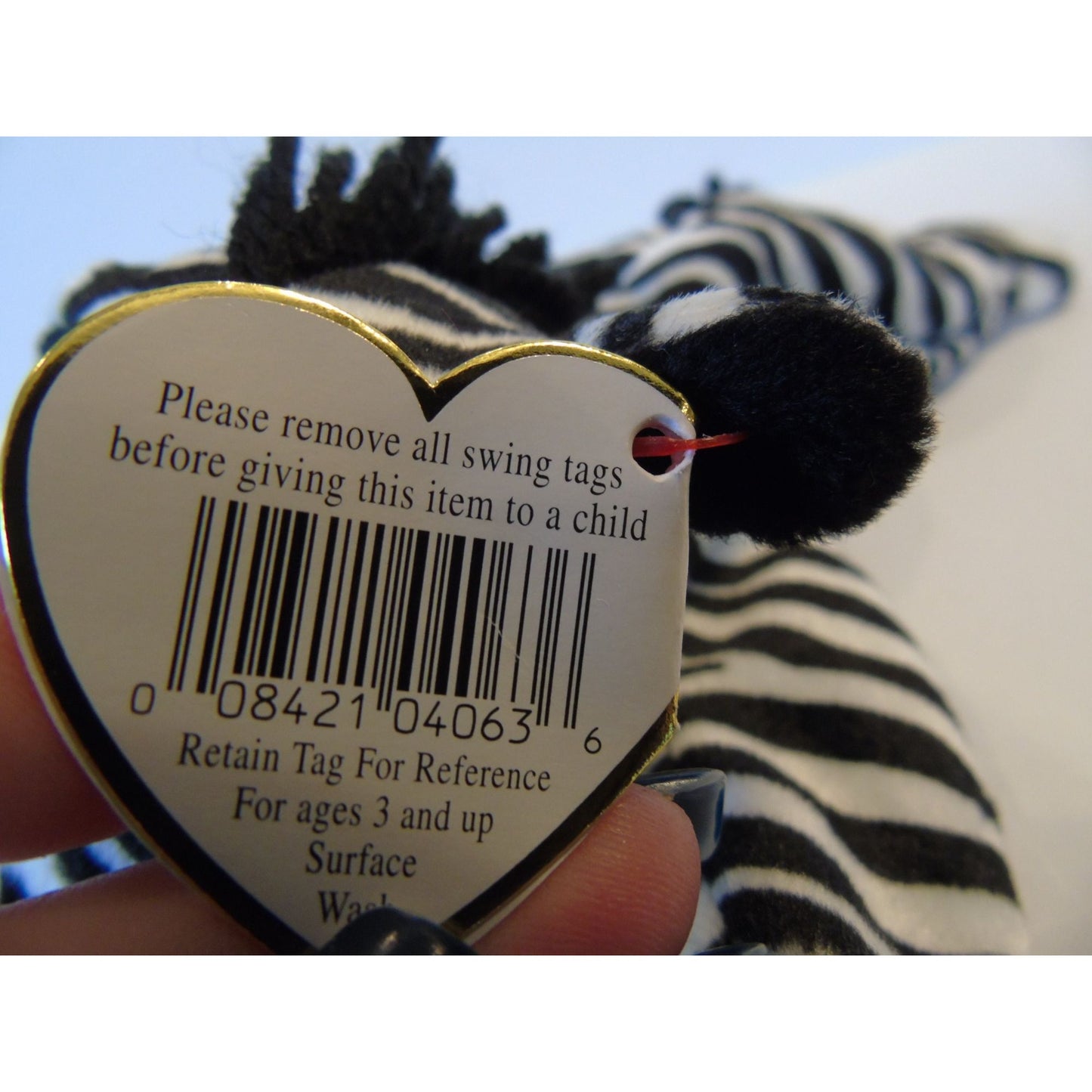 Ty Beanie Babies Ziggy The Zebra Birth Date 12-24-95 Style 4063