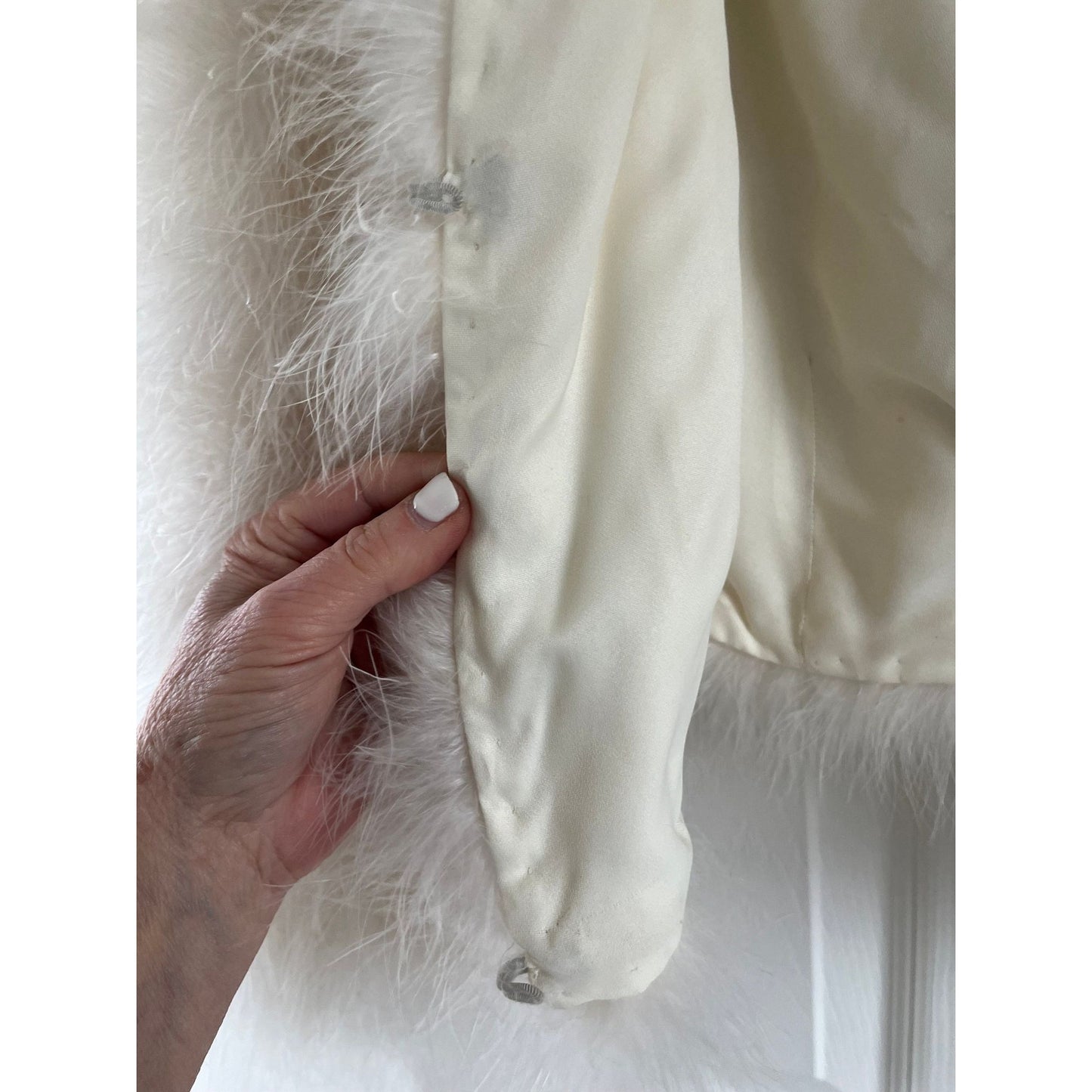 Vintage White Ostrich Feather Jacket Made In France Size Small Fully Lined 100% Acetate