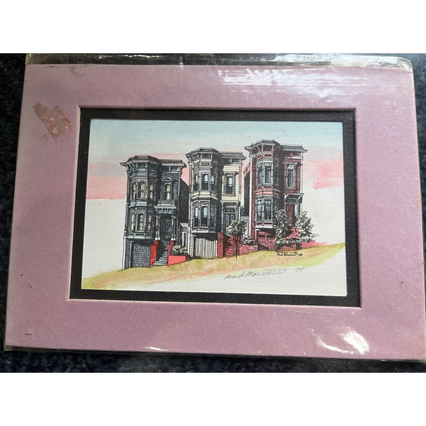 Vtg Mark Monsarrat San Francisco Houses Framed Signed Colored Lithograph Art Print 1988