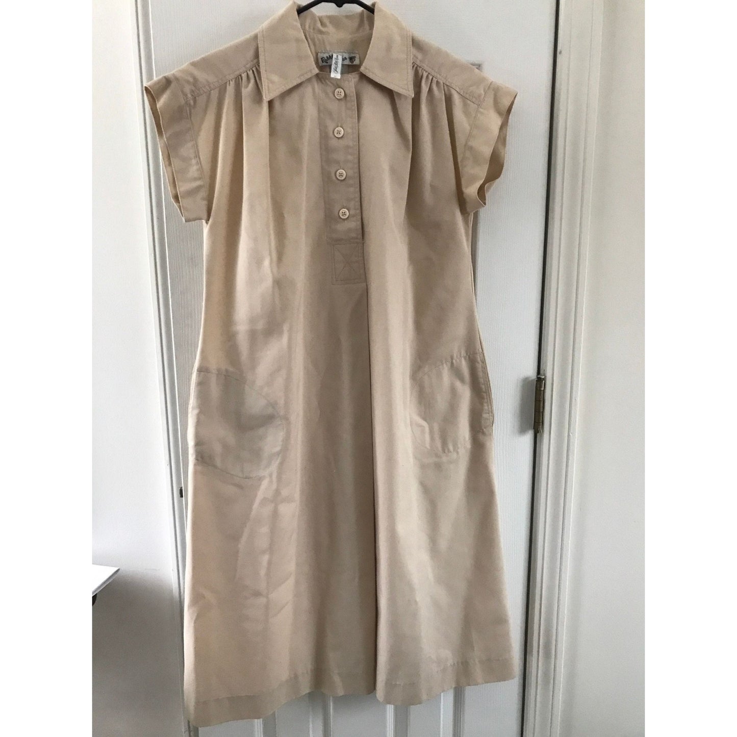 Vtg Robbie Bee Beige Dress Saks Fifth Avenue Short Sleeve Size Large