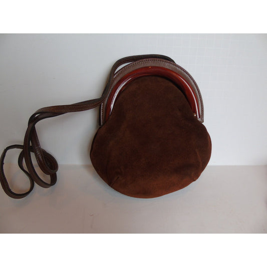 Vintage Harry Rosenfeld Suede And Lucite Clutch Crossbody Shoulder Bag Brown 1950's