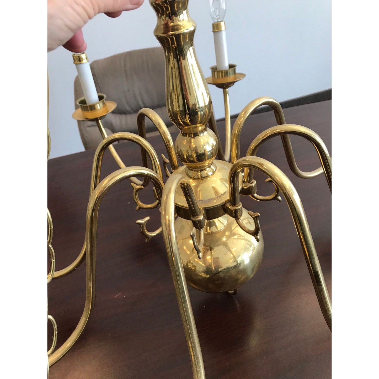 Vintage 1998  Chandelier Solid Brass Gold Ceiling Light Fixture 8 Lights