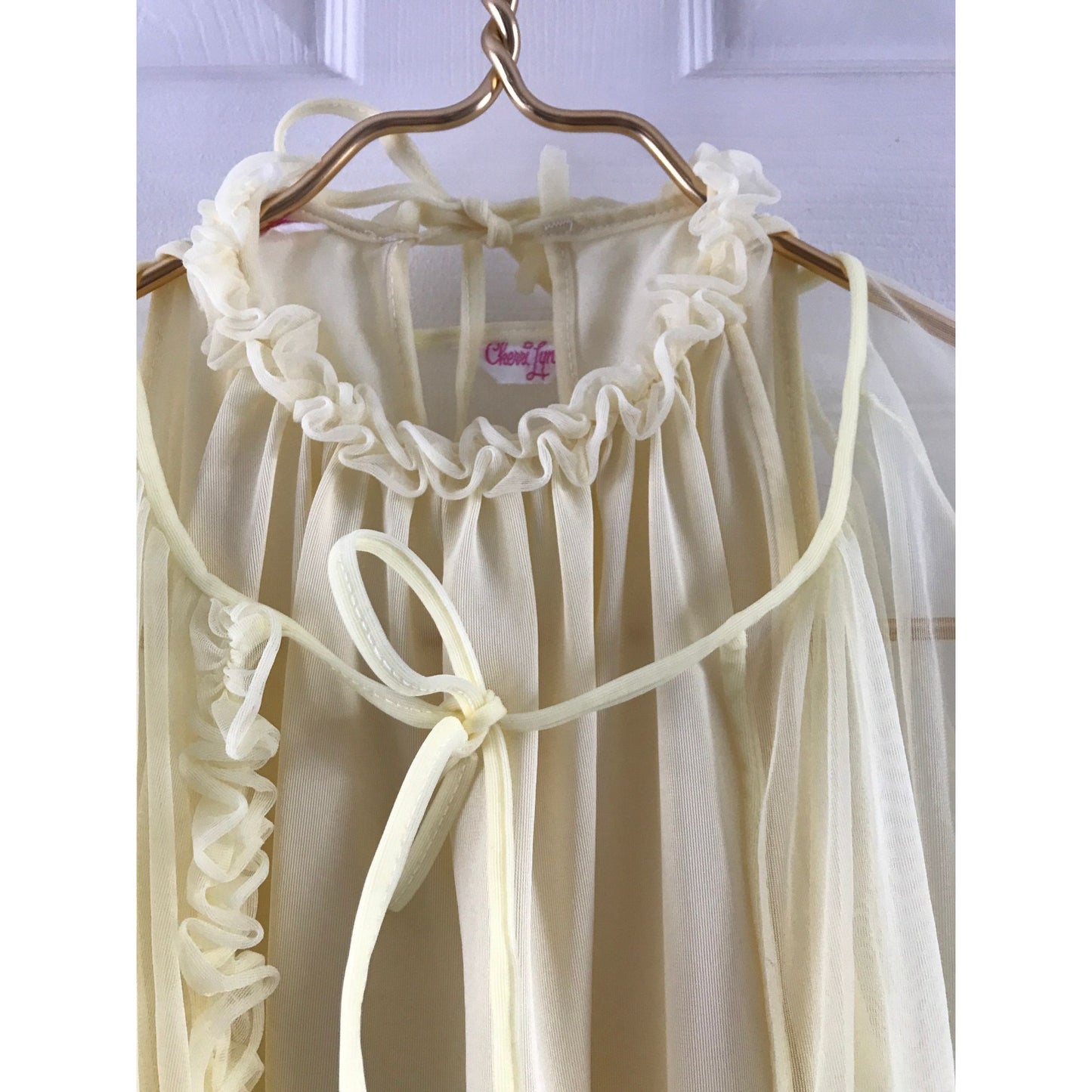 Vintage 1960's Cherri Lynn 2 Piece Lingerie Set Yellow Robe & Gown XS With Ruffles Halter Top