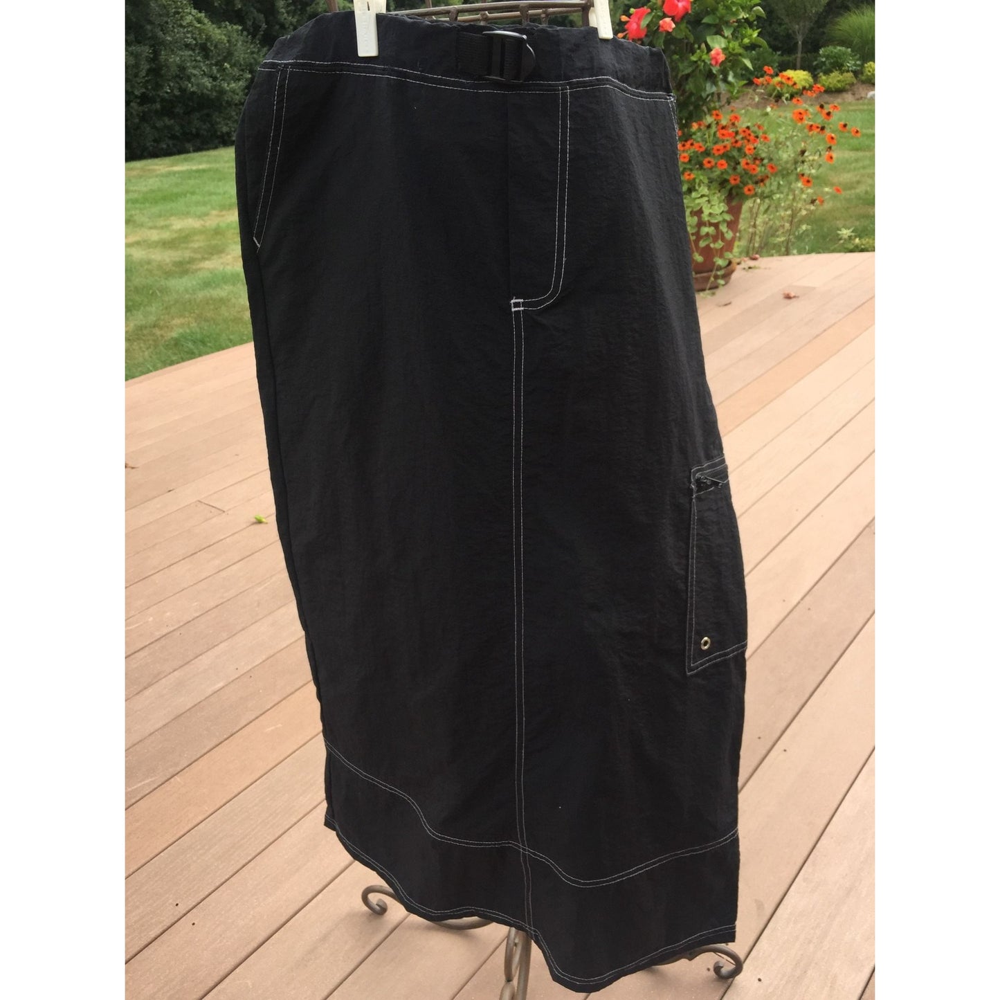 Vtg High Step Maxi Black Skirt With White Accents Three Pockets Plastic Buckle Waist