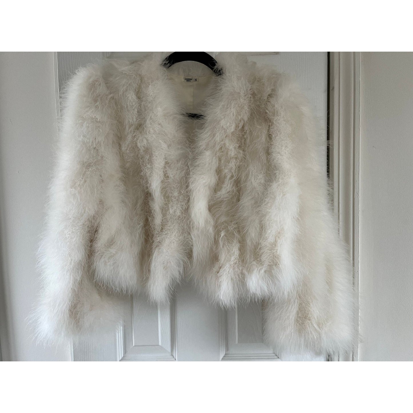 Vintage White Ostrich Feather Jacket Made In France Size Small Fully Lined 100% Acetate