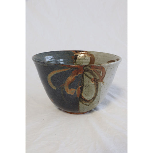 Vtg Handmade Studio Art Fine Pottery Bowl Glazed Blue Brown Gray Signed By Artist NAHLER Barbara Nahler