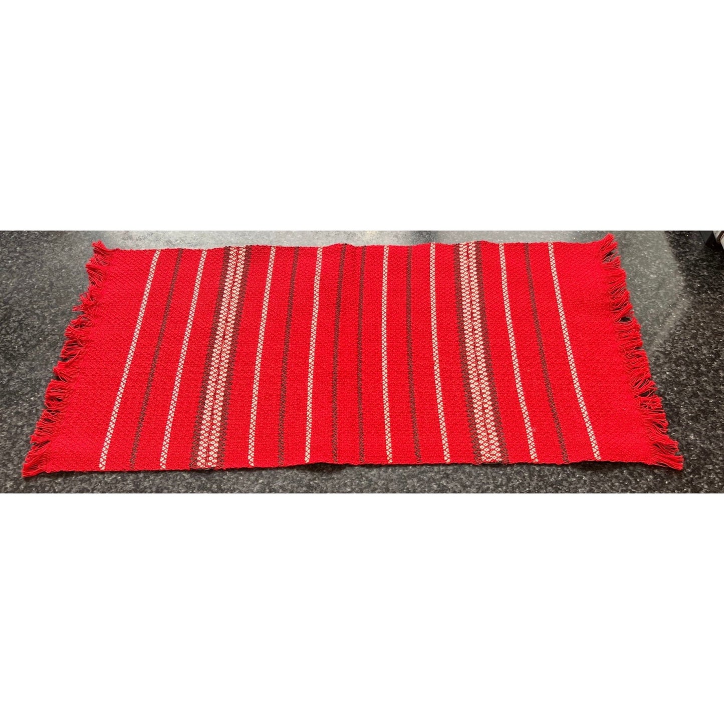 Vtg Handmade Romanian Handwoven Fabric Table Runner Red White Black Classic Romanian Textile Pattern Cotton 21" x 9"