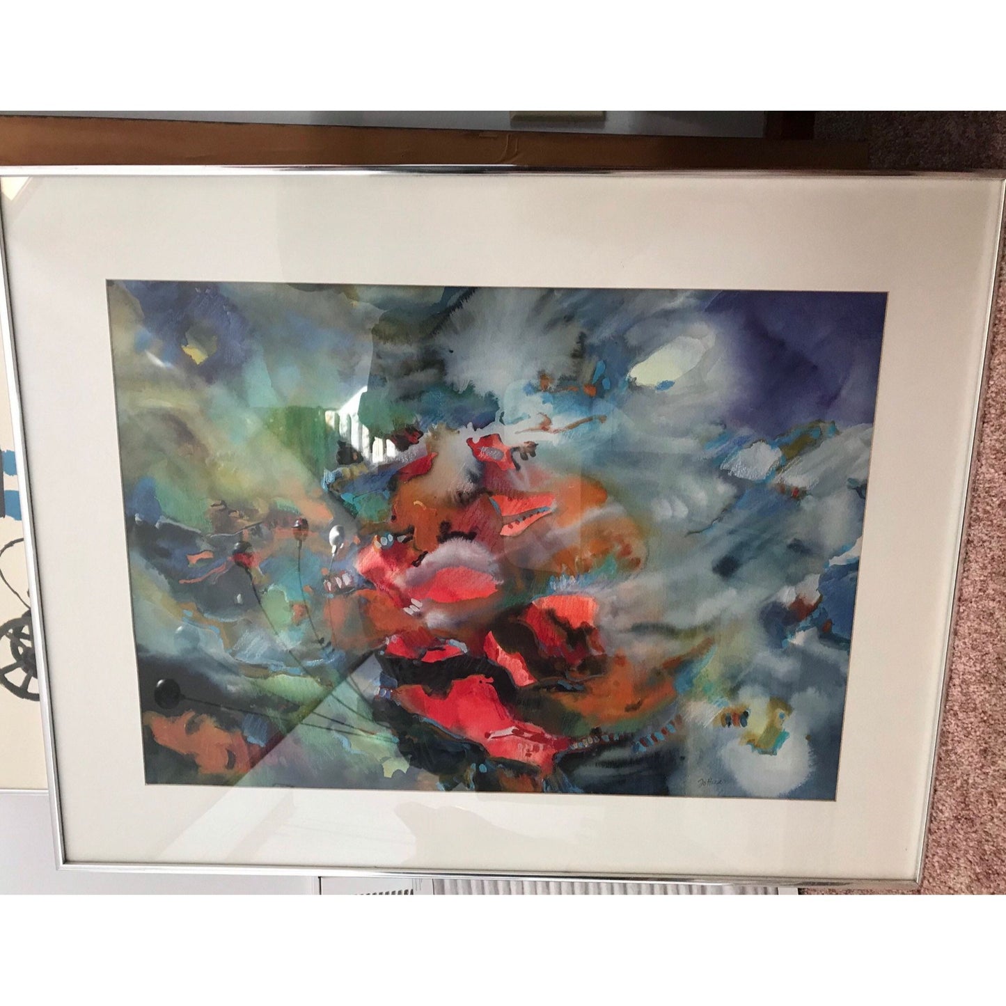 1970's Johanna Haas Watercolor Painting, "Floral Bouquet", Signed Framed Abstract Fine Art