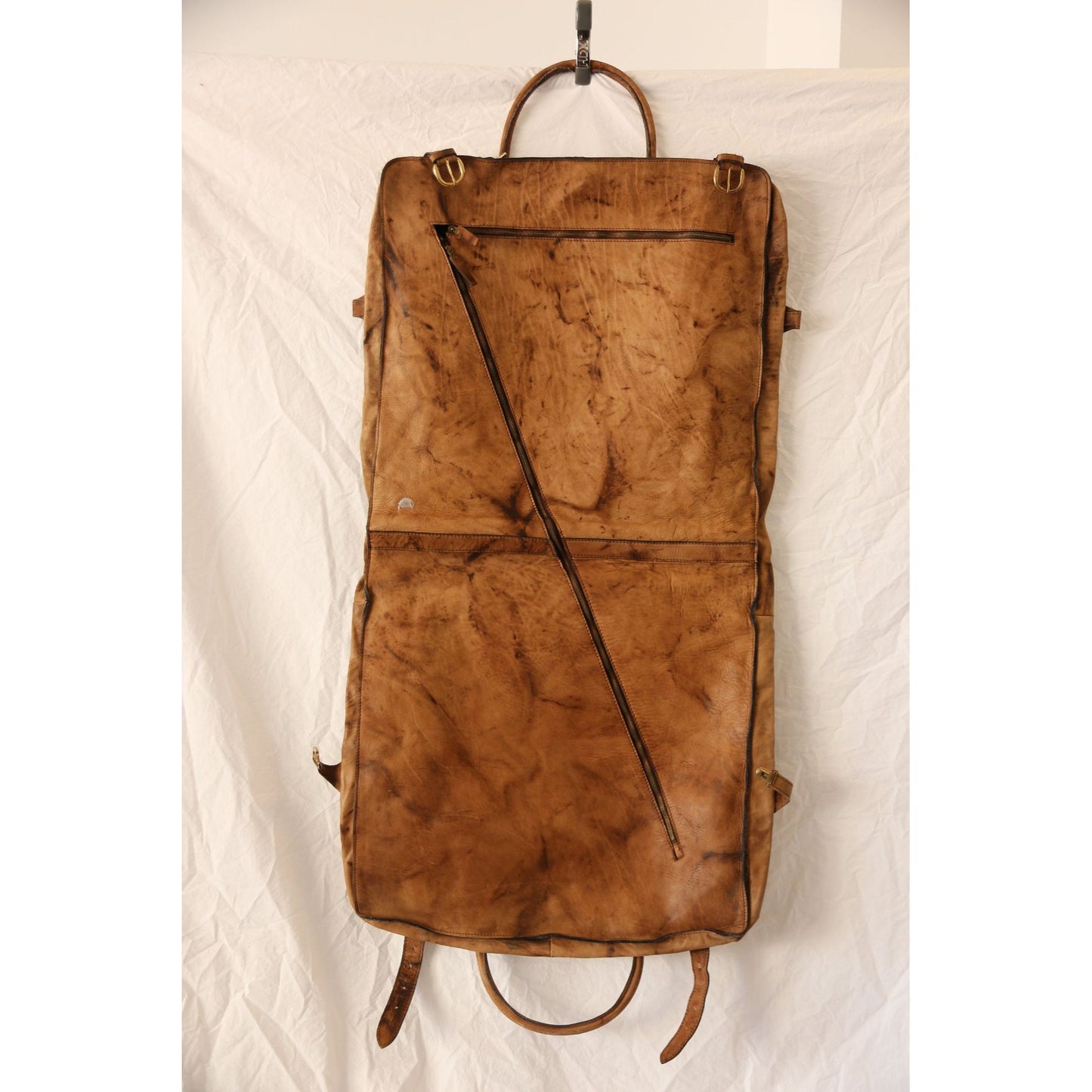 Vintage R.O.N.A. "Go Anywhere" Leather Garment Bag 1970's Handmade Argentina Hanging Clothing Bag