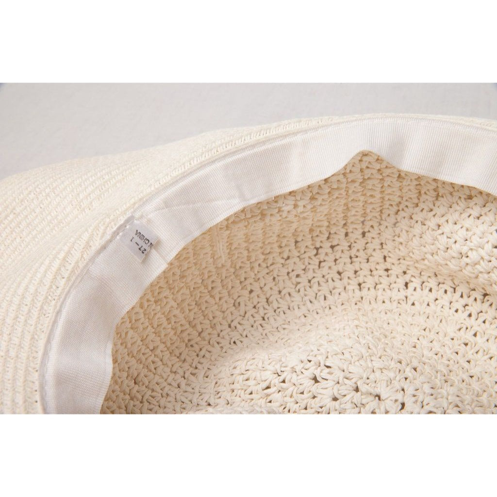 Vtg 1970's Women's White Hand Woven Straw Hat Extra Wide Brim NWOT Perfect For Travel