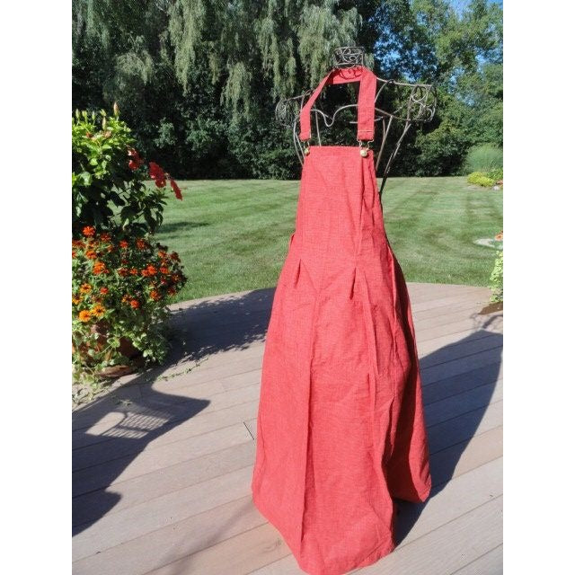 Vintage 1960's Red Dress Smock Apron "In Good Company" San Francisco Straps With Clasp Size Large