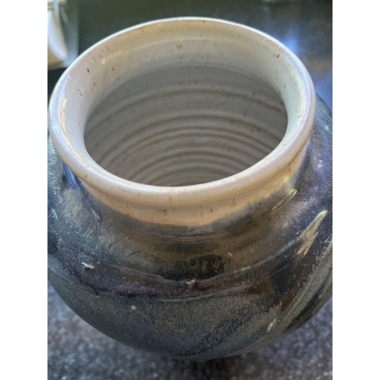 Vtg Handmade Art Fine Pottery Tapered Vase Shades Of Blue Hand Glazed