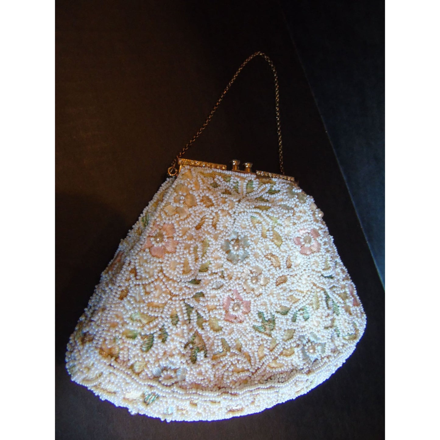 Vintage 1950's Jolles Original Embroidered Purse Beaded Evening Bag Mirror