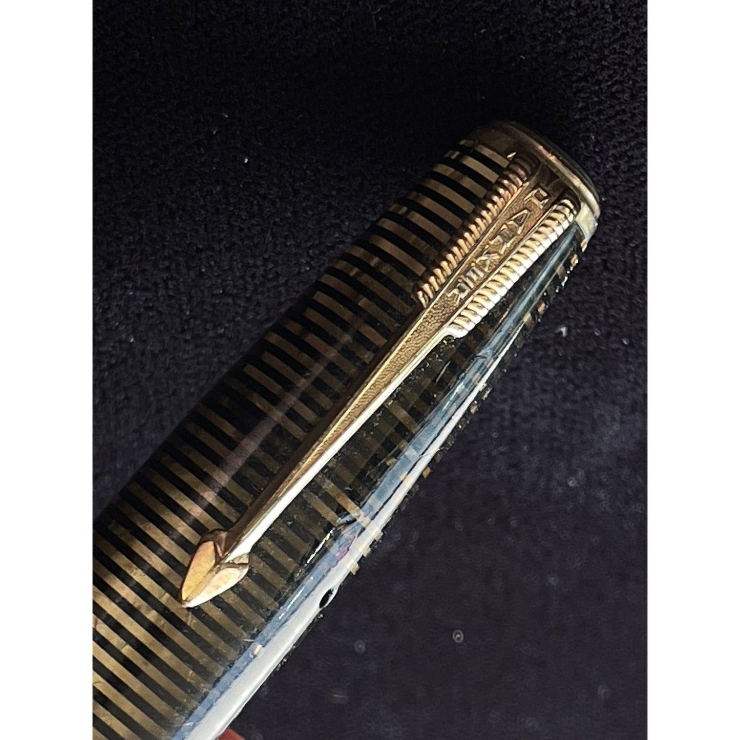 Vtg Parker Double Jewel Vacumatic 5" Dark Brown Gold Ringed Gold Nib PARKER USA