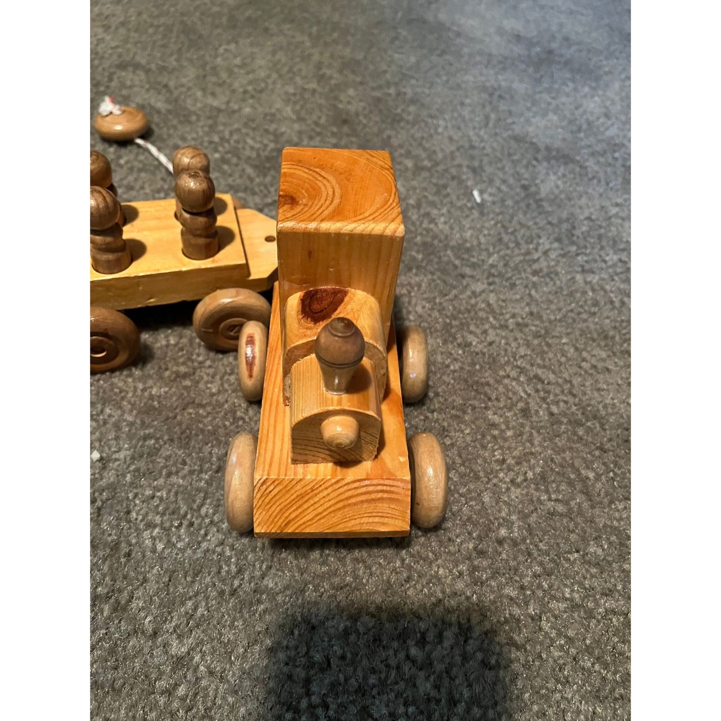 Vtg Pull Toy 6 Wooden Train Cars Engine Caboose Handmade In China Shellac Wood Original Label ART NO WTR