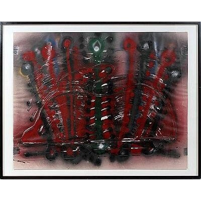 Vtg 1980's Art Michael Luchs Paint And Tape On Paper Detroit Mi Cass Corridor Red Rabbit Artist Framed "Revolutionary Rabbits"