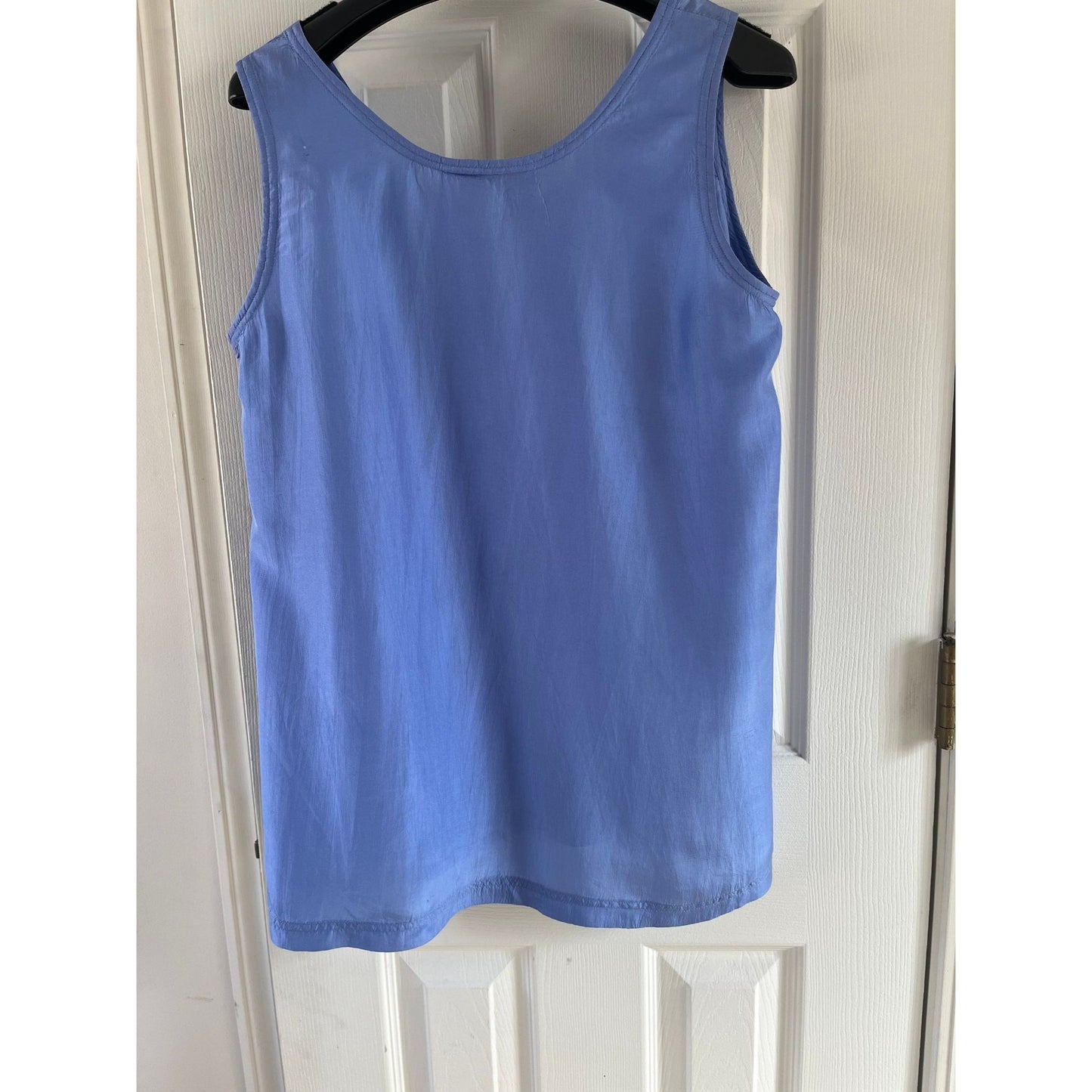 Vtg 1980's Stewart Sport By eStewart Sleeveless Blouse Top Saks Fifth Avenue Washable Silk Blue M