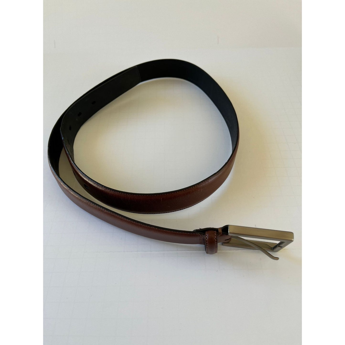 Vintage Kenneth Cole REACTION Brown Belt Genuine Leather Size 38 Brushed Nichol Tone Buckle Hand Crafted