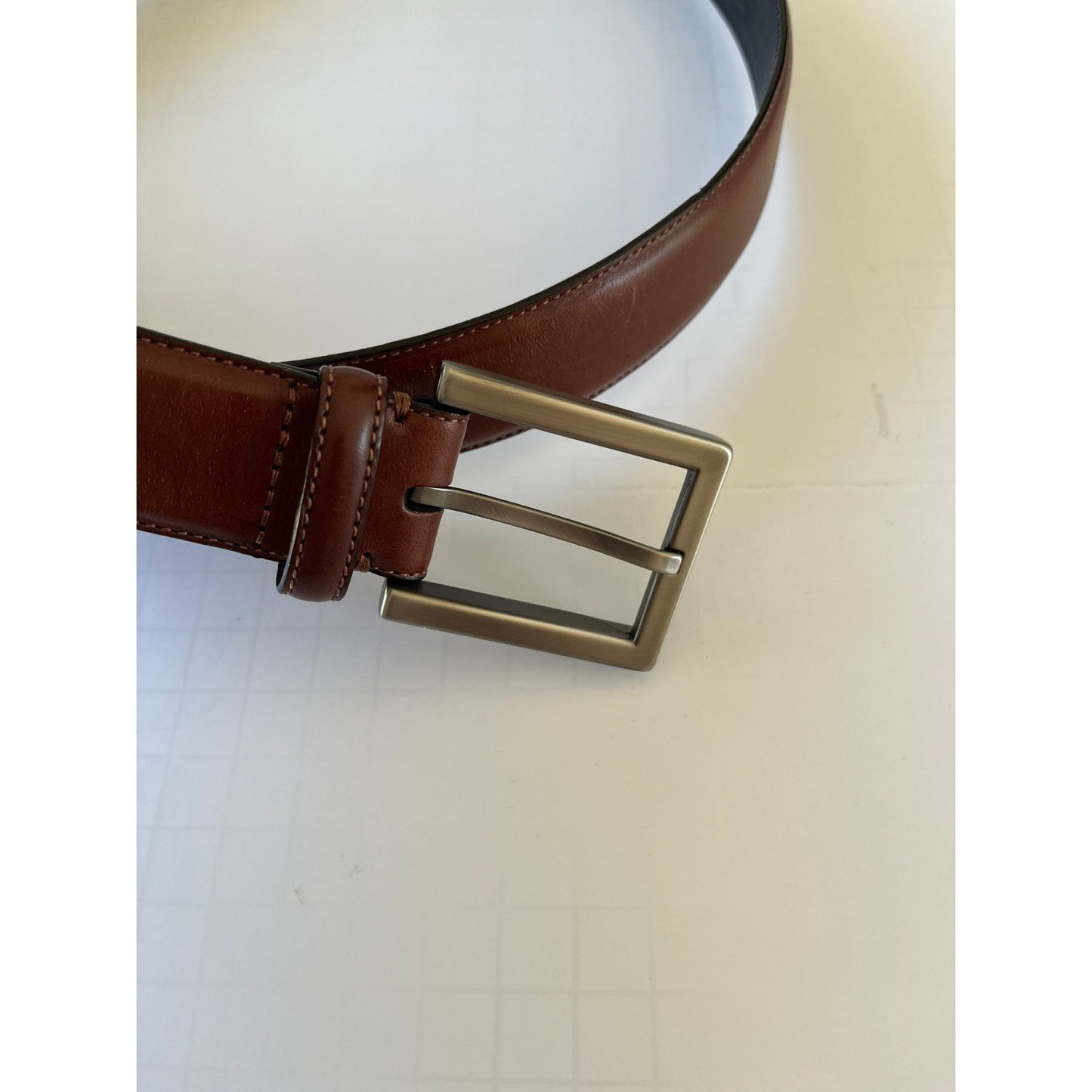 Vintage Kenneth Cole REACTION Brown Belt Genuine Leather Size 38 Brushed Nichol Tone Buckle Hand Crafted