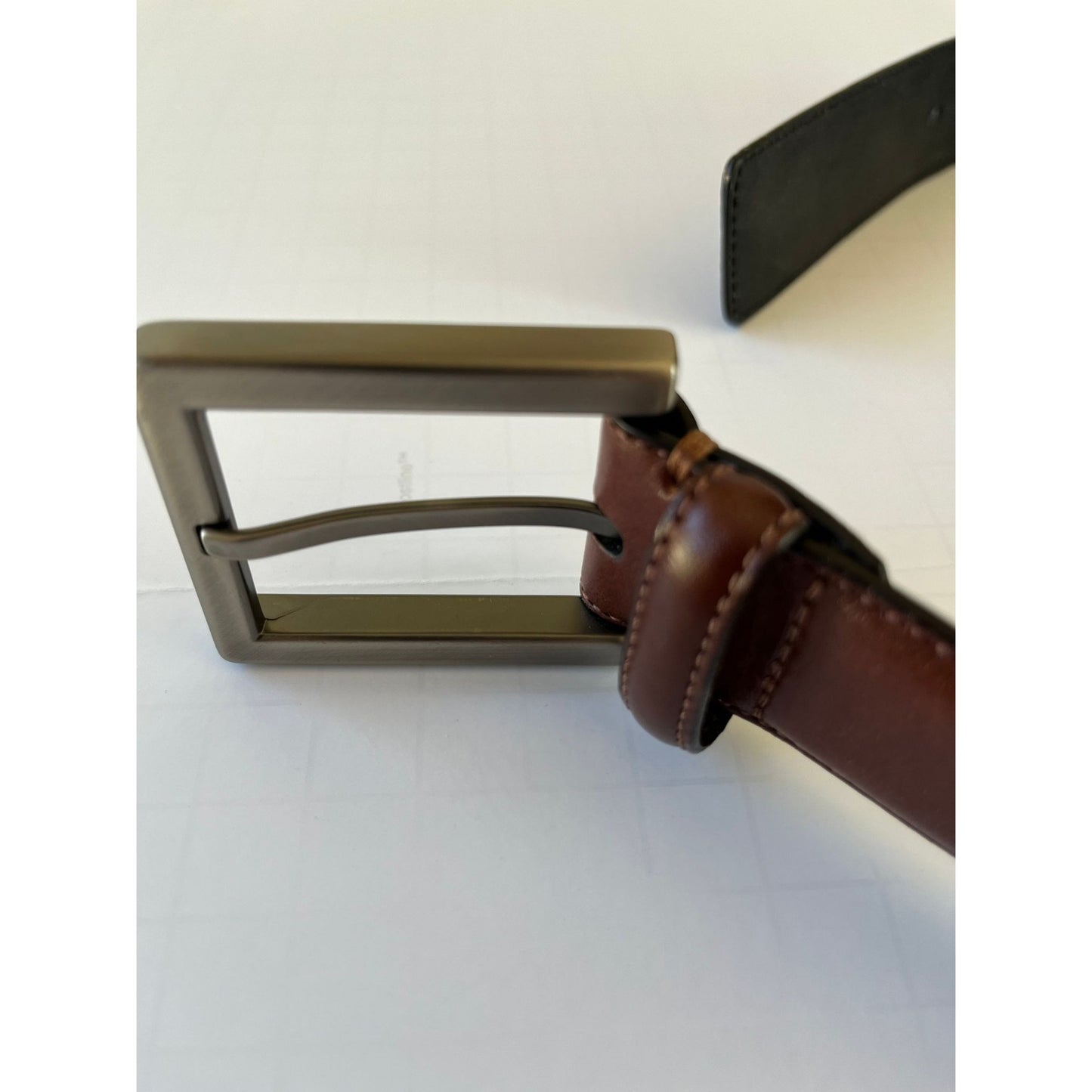 Vintage Kenneth Cole REACTION Brown Belt Genuine Leather Size 38 Brushed Nichol Tone Buckle Hand Crafted