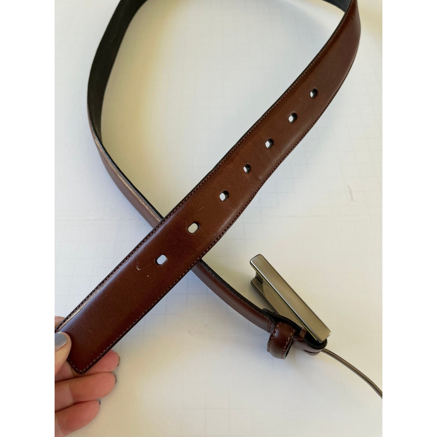 Vintage Kenneth Cole REACTION Brown Belt Genuine Leather Size 38 Brushed Nichol Tone Buckle Hand Crafted