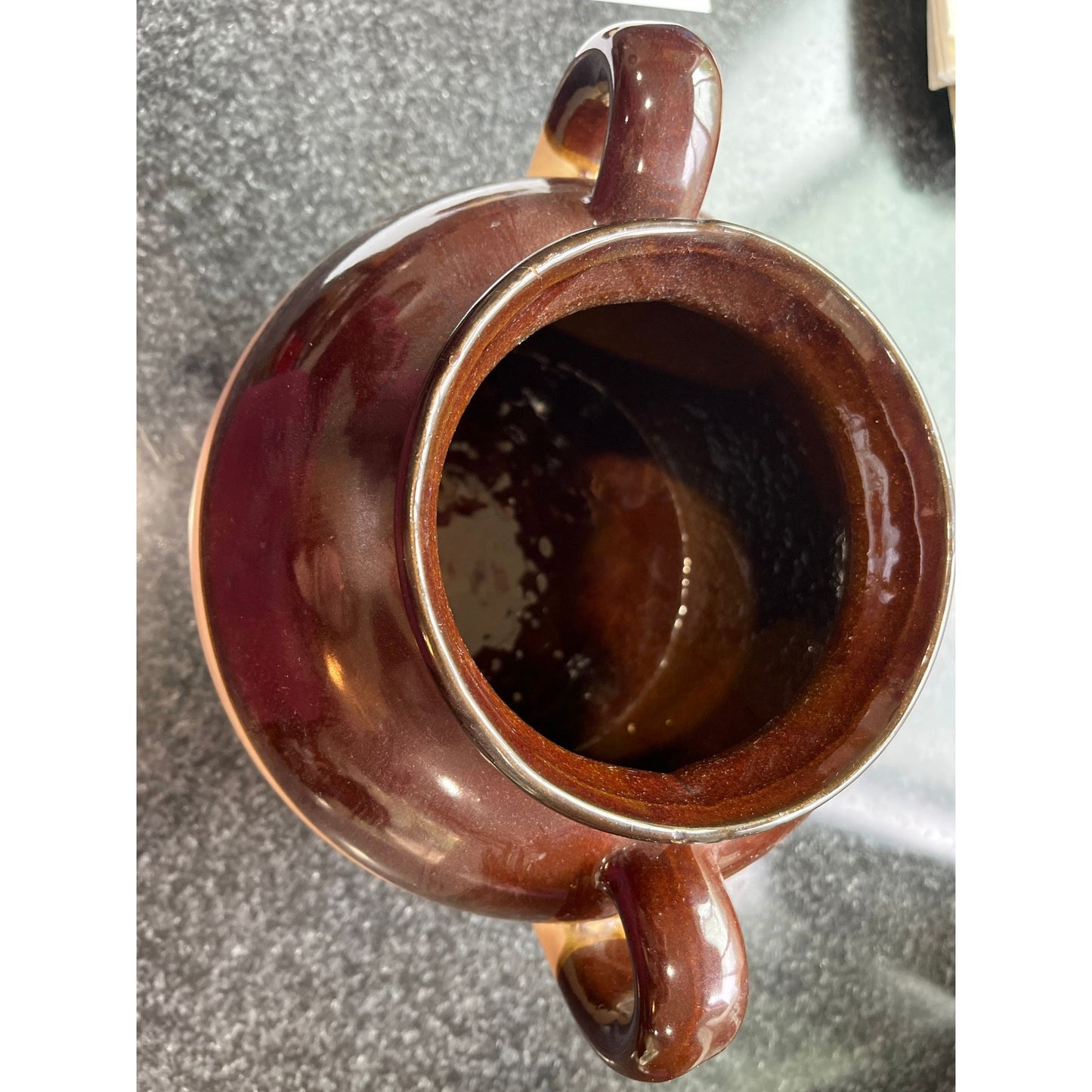 Vintage Large Ceramic Double Handle Brown Beige Crock Glazed Stoneware Jug With Ceramic Lid