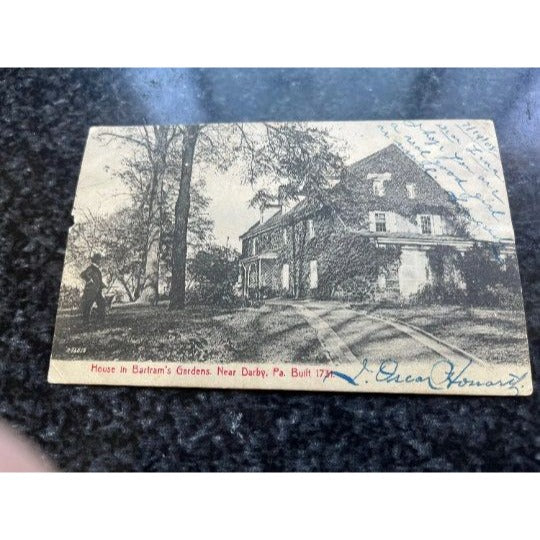 Antique 1908 Postcard 1 Cent Green Franklin Stamp "House In Bartram's Garden Near Derby PA Built 1731"